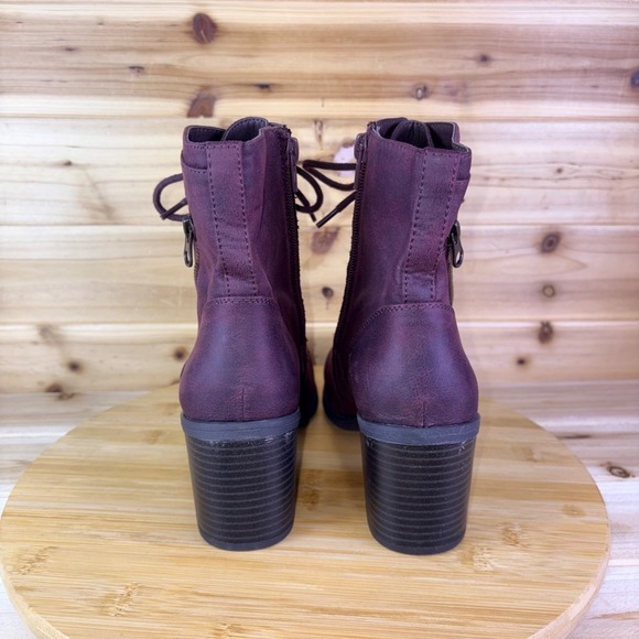White Mountain Boots Women 8M Dorian Burgundy Lace Up Side Zip Combat Ankle Boot - Picture 3 of 13